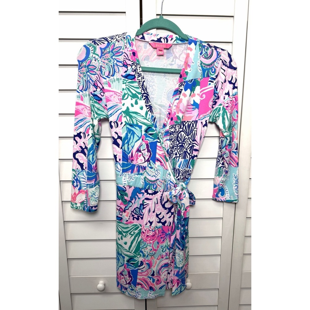 Lilly Pulitzer Karlie Patchwork Wrap Stretch Romper Coastal Women's Size XS